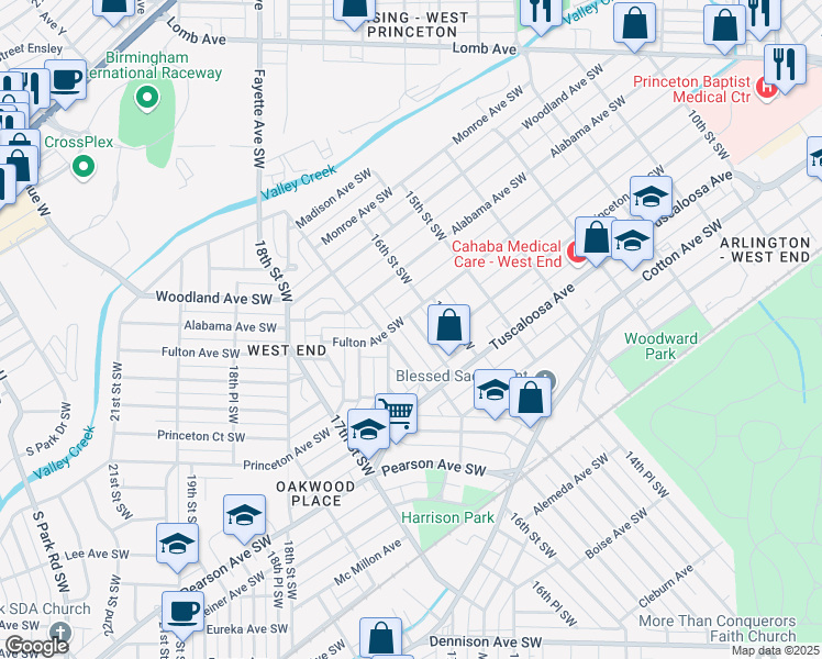 map of restaurants, bars, coffee shops, grocery stores, and more near 508 16th Street Southwest in Birmingham