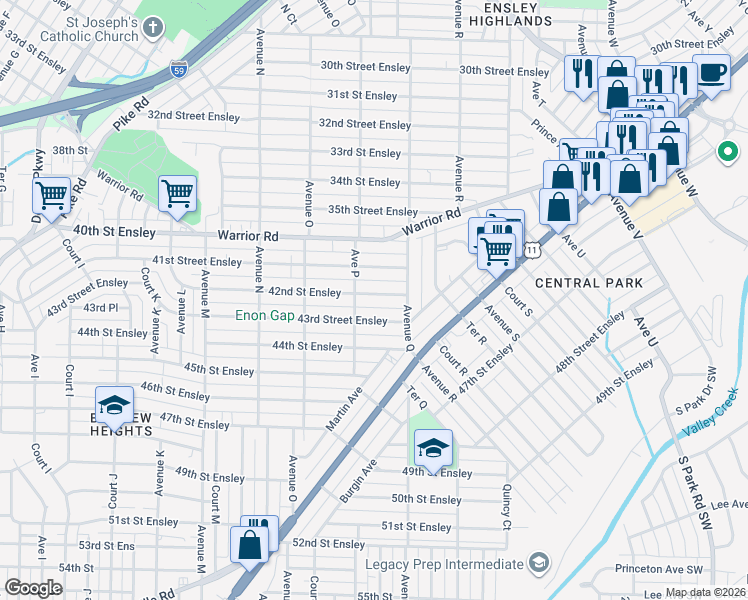 map of restaurants, bars, coffee shops, grocery stores, and more near 1618 43rd Street Ensley in Birmingham