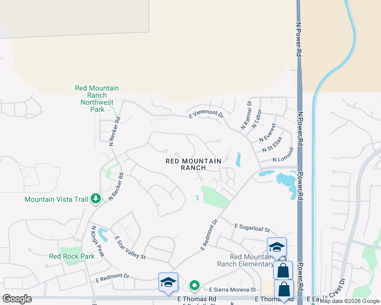 map of restaurants, bars, coffee shops, grocery stores, and more near 6446 East Trailridge Circle in Mesa
