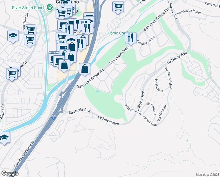 map of restaurants, bars, coffee shops, grocery stores, and more near 27131 Capote De Paseo in San Juan Capistrano