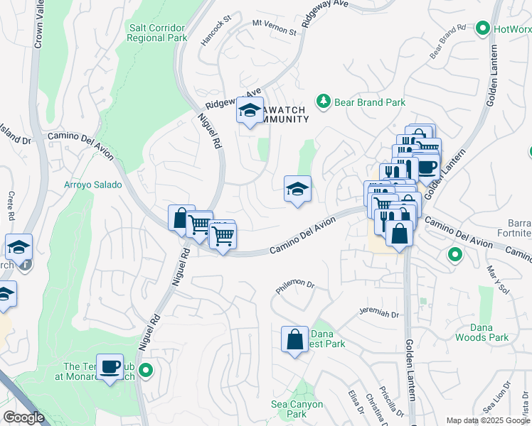 map of restaurants, bars, coffee shops, grocery stores, and more near 25 Paradise Cove in Laguna Niguel