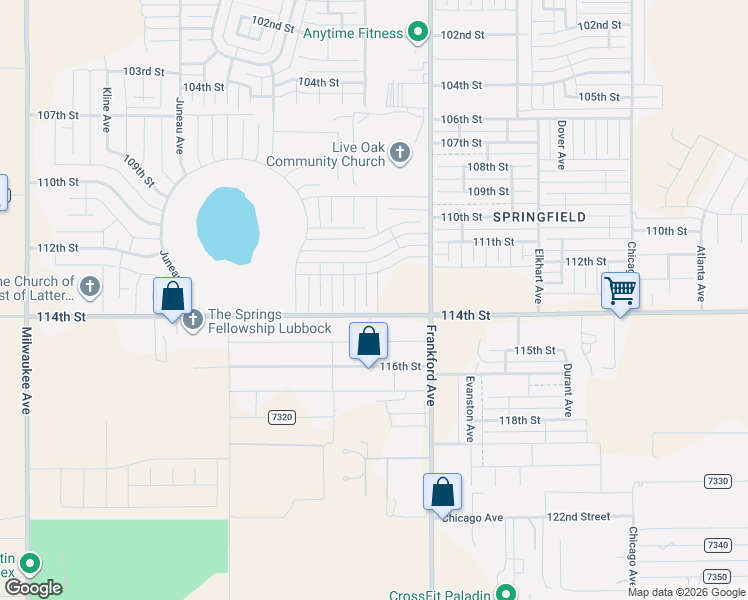 map of restaurants, bars, coffee shops, grocery stores, and more near 6109 County Road 7300 in Lubbock