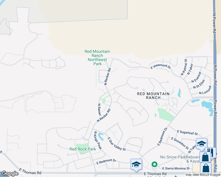 map of restaurants, bars, coffee shops, grocery stores, and more near 4055 North Recker Road in Mesa