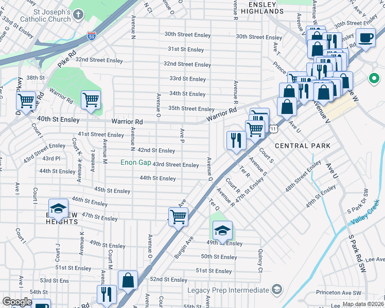 map of restaurants, bars, coffee shops, grocery stores, and more near 1618 43rd Street Ensley in Birmingham