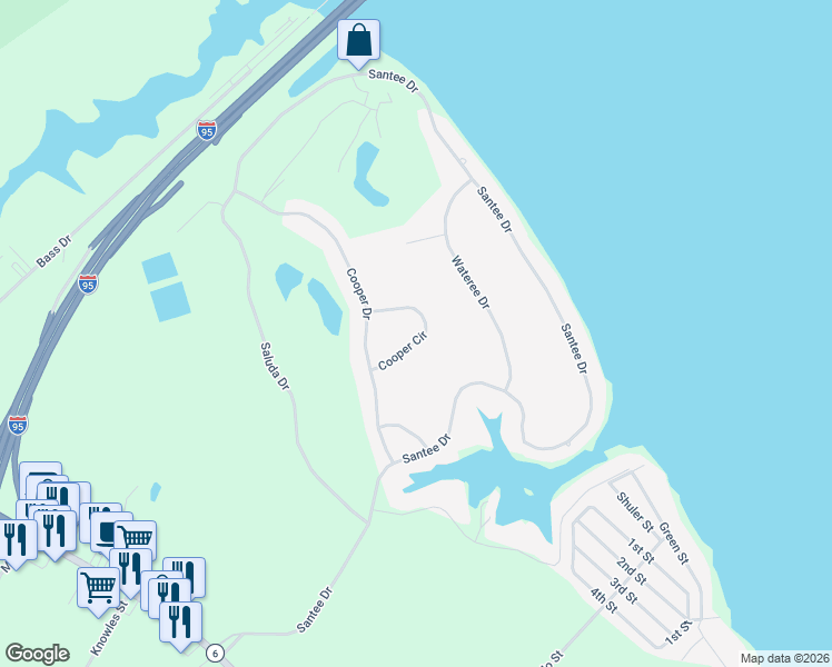map of restaurants, bars, coffee shops, grocery stores, and more near 104 Cooper Circle in Santee