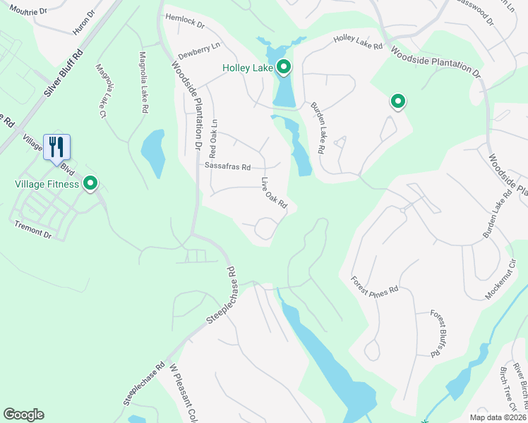 map of restaurants, bars, coffee shops, grocery stores, and more near 332 Live Oak Road in Aiken
