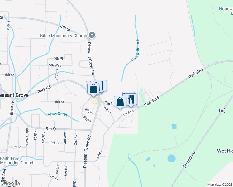 map of restaurants, bars, coffee shops, grocery stores, and more near 24 Park Road in Pleasant Grove