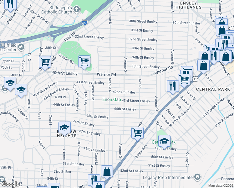map of restaurants, bars, coffee shops, grocery stores, and more near 1404 43rd Street Ensley in Birmingham