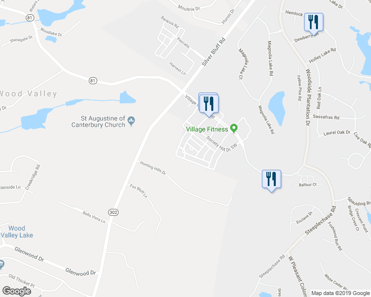 map of restaurants, bars, coffee shops, grocery stores, and more near 111 Lamp Post Loop in Aiken