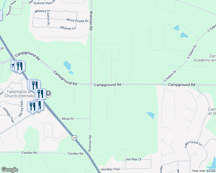 map of restaurants, bars, coffee shops, grocery stores, and more near 346 Campground Road in McDonough