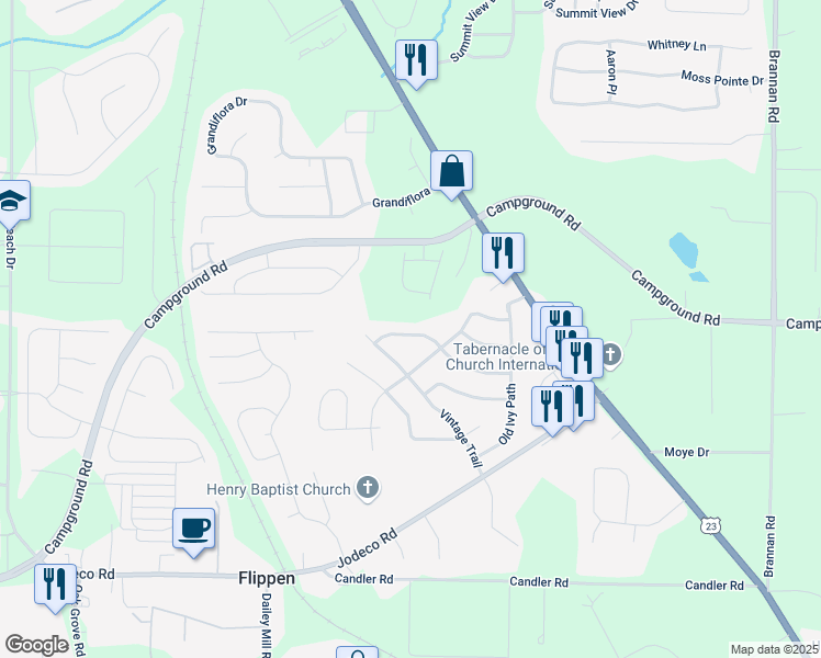 map of restaurants, bars, coffee shops, grocery stores, and more near 935 Castlerock Way in McDonough