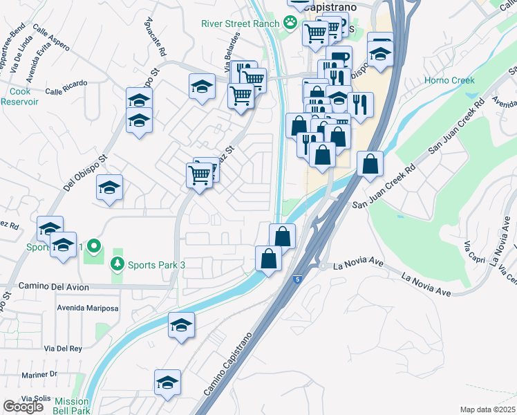 map of restaurants, bars, coffee shops, grocery stores, and more near 32302 Alipaz Street in San Juan Capistrano