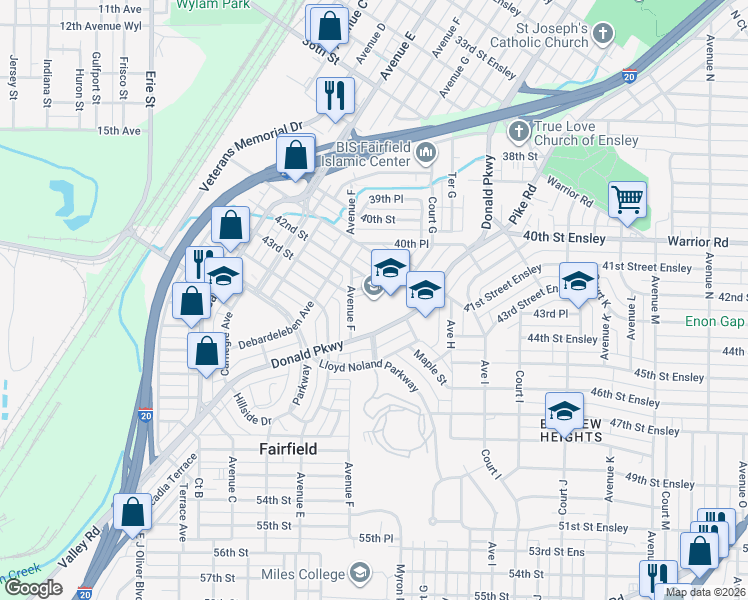 map of restaurants, bars, coffee shops, grocery stores, and more near 610 Valley Road in Fairfield