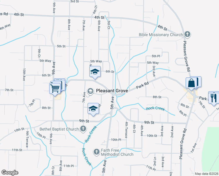 map of restaurants, bars, coffee shops, grocery stores, and more near 631 5th Avenue in Pleasant Grove