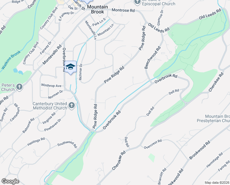 map of restaurants, bars, coffee shops, grocery stores, and more near 3217 Pine Ridge Road in Mountain Brook