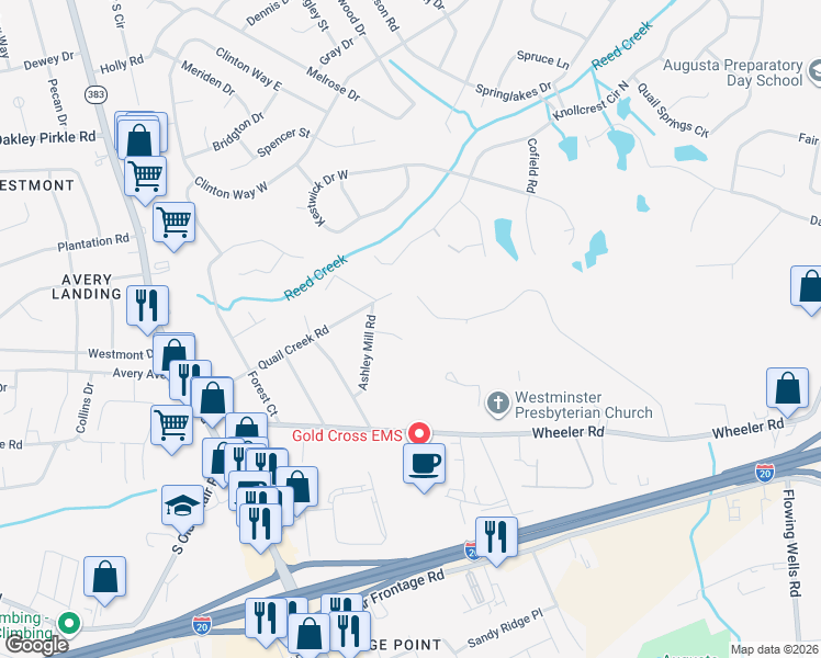 map of restaurants, bars, coffee shops, grocery stores, and more near 360 Ashley Mill Road in Martinez