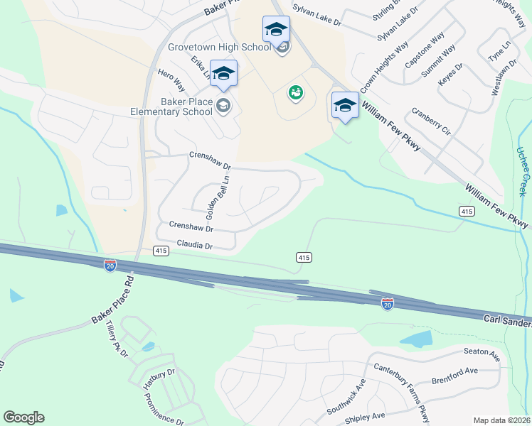 map of restaurants, bars, coffee shops, grocery stores, and more near 8669 Crenshaw Drive in Grovetown