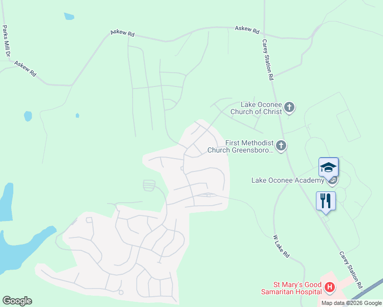 map of restaurants, bars, coffee shops, grocery stores, and more near 1010 Branch Creek Way in Greensboro