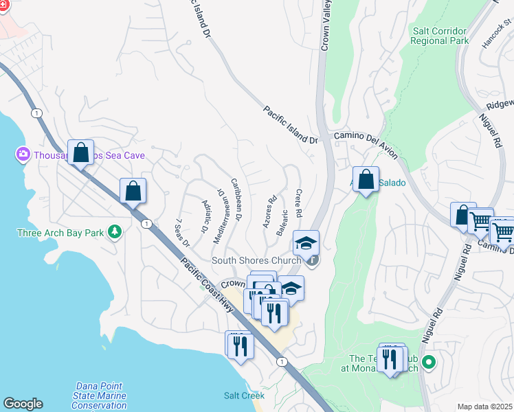 map of restaurants, bars, coffee shops, grocery stores, and more near 32532 Sea Island Drive in Dana Point