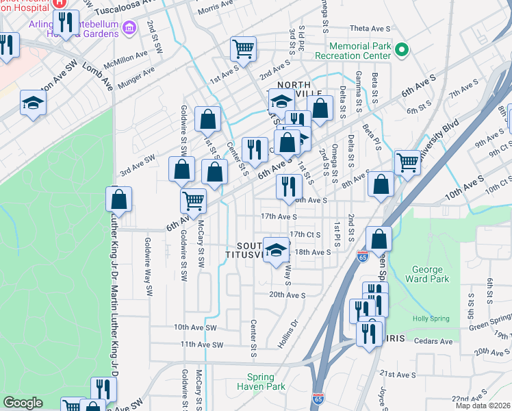 map of restaurants, bars, coffee shops, grocery stores, and more near 8 7th Avenue South in Birmingham