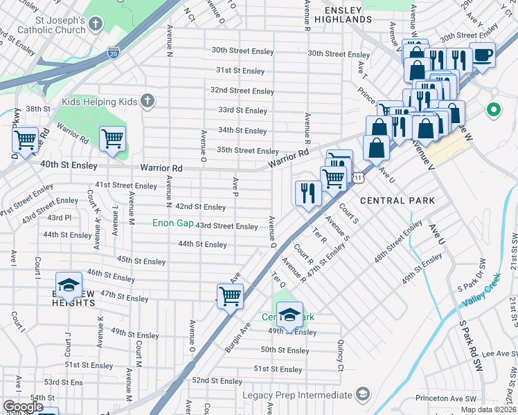 map of restaurants, bars, coffee shops, grocery stores, and more near 1613 41st Street Ensley in Birmingham