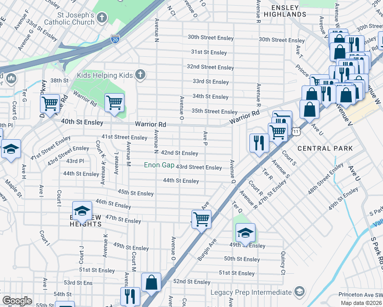 map of restaurants, bars, coffee shops, grocery stores, and more near 1529 41st Street Ensley in Birmingham