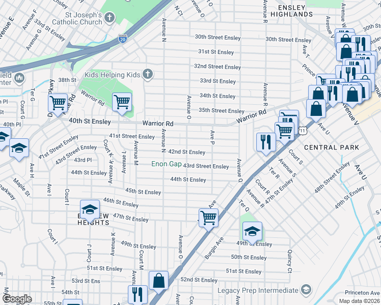map of restaurants, bars, coffee shops, grocery stores, and more near 1441 41st Street Ensley in Birmingham