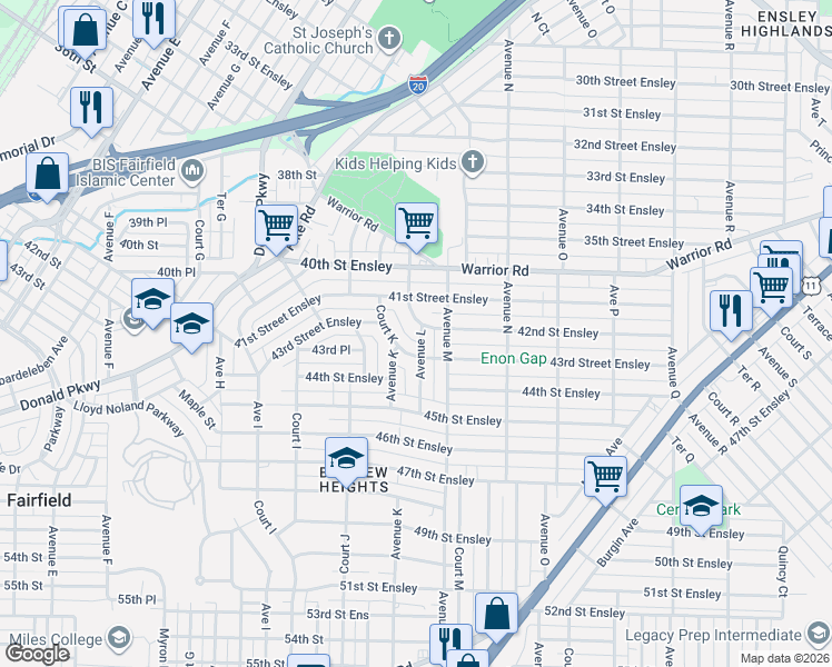 map of restaurants, bars, coffee shops, grocery stores, and more near 4108 Avenue L in Birmingham