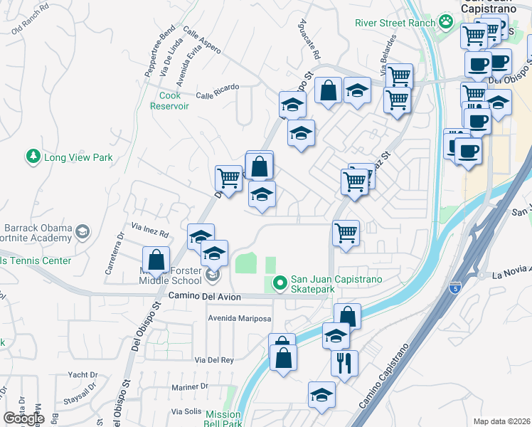 map of restaurants, bars, coffee shops, grocery stores, and more near 32464 Old Sage Drive in San Juan Capistrano