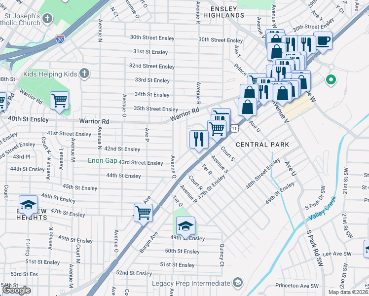 map of restaurants, bars, coffee shops, grocery stores, and more near 4129 Ter R in Birmingham