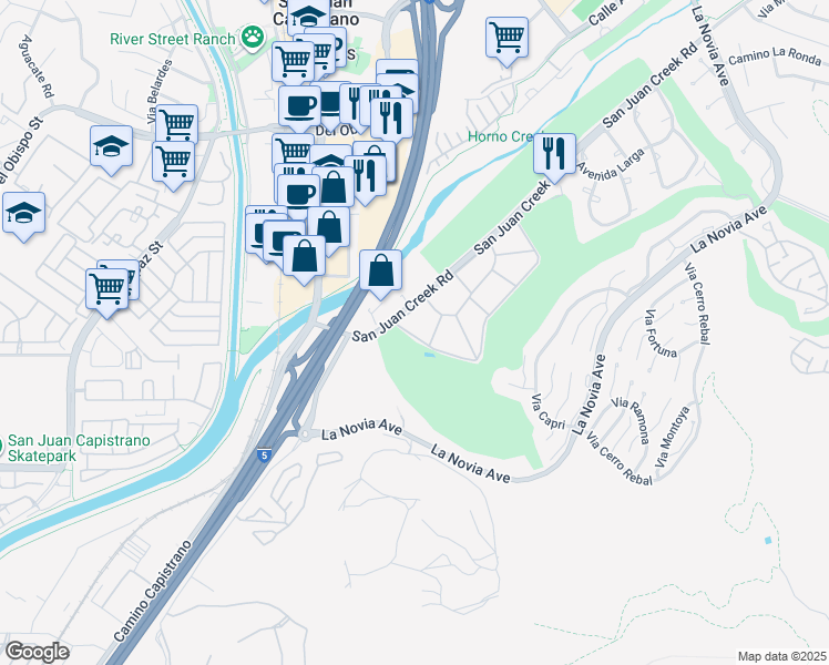 map of restaurants, bars, coffee shops, grocery stores, and more near 27031 Capote De Paseo in San Juan Capistrano