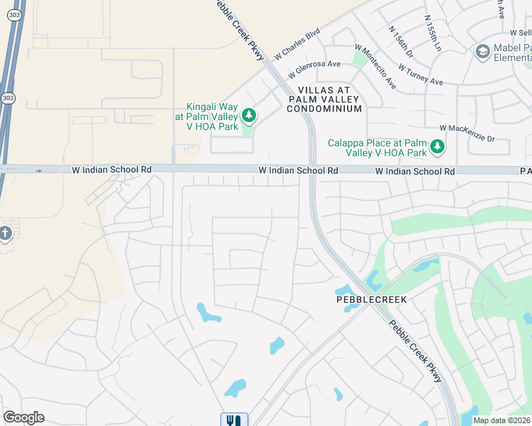 map of restaurants, bars, coffee shops, grocery stores, and more near 16110 West Piccadilly Road in Goodyear