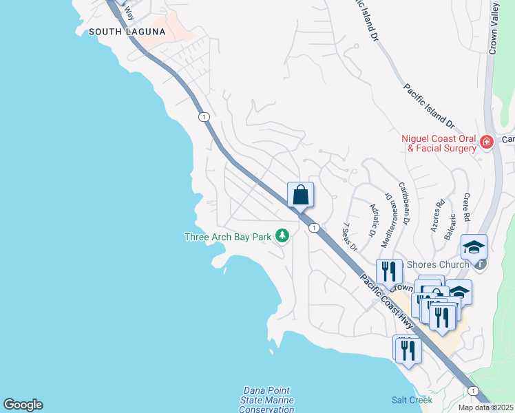map of restaurants, bars, coffee shops, grocery stores, and more near 12 South Encino in Laguna Beach