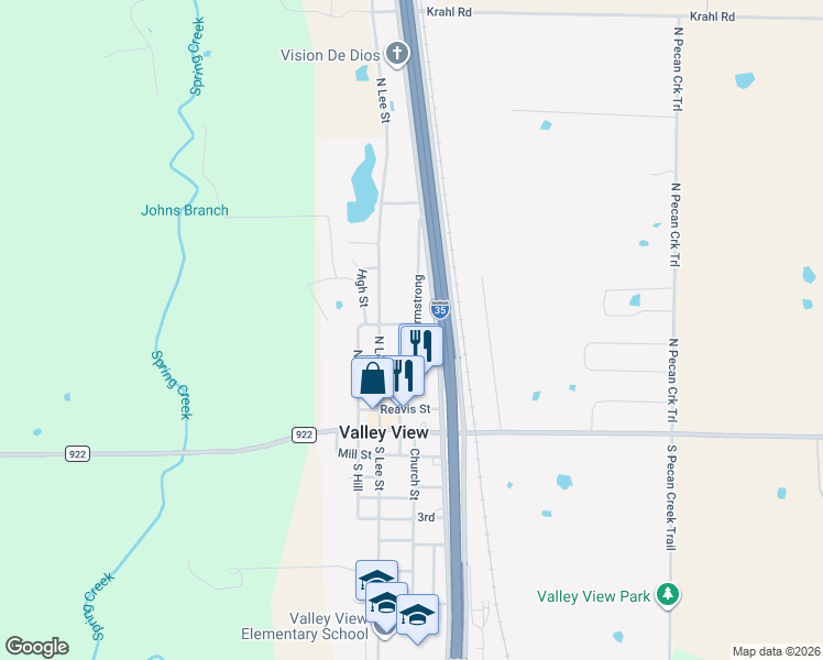 map of restaurants, bars, coffee shops, grocery stores, and more near 305 Armstrong in Valley View