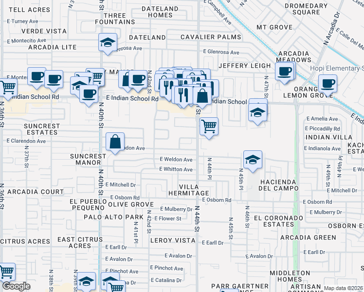 map of restaurants, bars, coffee shops, grocery stores, and more near in Phoenix