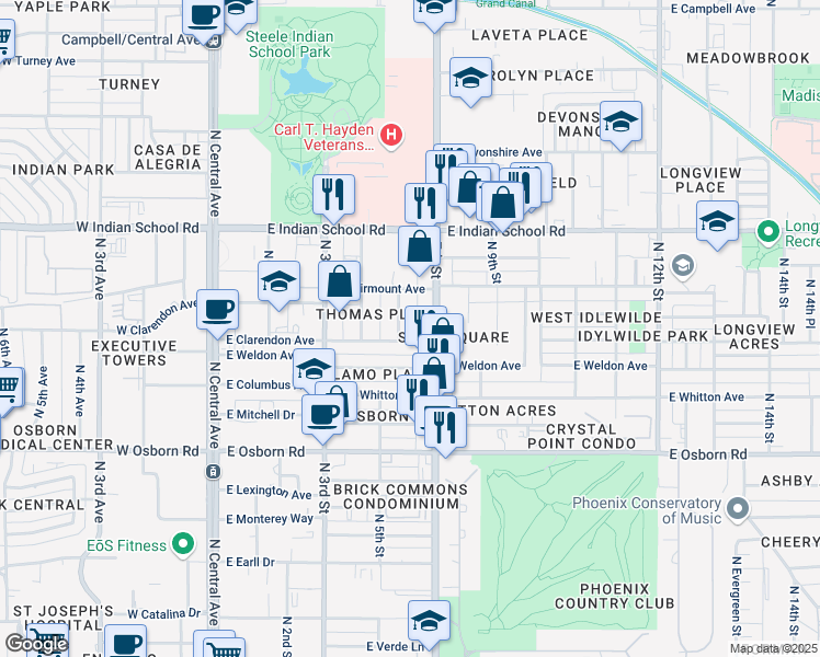 map of restaurants, bars, coffee shops, grocery stores, and more near 3826 North 6th Street in Phoenix