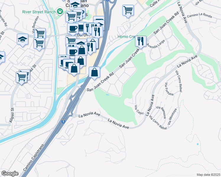 map of restaurants, bars, coffee shops, grocery stores, and more near 27042 Calle Caballero in San Juan Capistrano