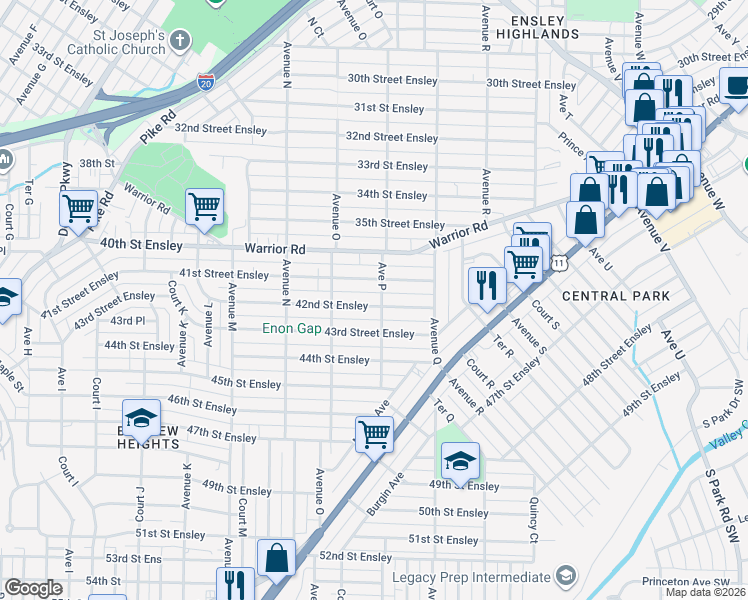 map of restaurants, bars, coffee shops, grocery stores, and more near 1529 41st Street Ensley in Birmingham