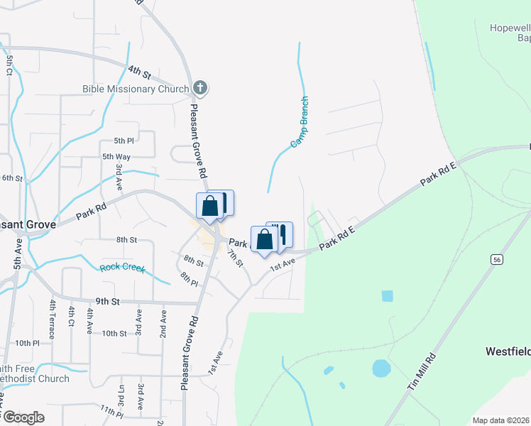 map of restaurants, bars, coffee shops, grocery stores, and more near 24 Park Road in Pleasant Grove