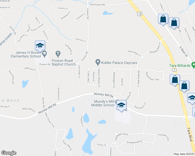 map of restaurants, bars, coffee shops, grocery stores, and more near 6637 Chason Woods Court in Jonesboro