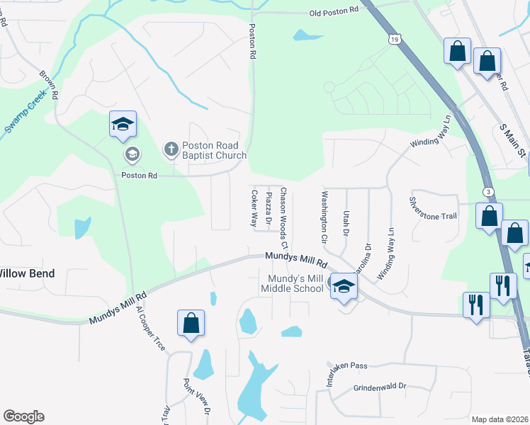 map of restaurants, bars, coffee shops, grocery stores, and more near 6618 Piazza Drive in Jonesboro