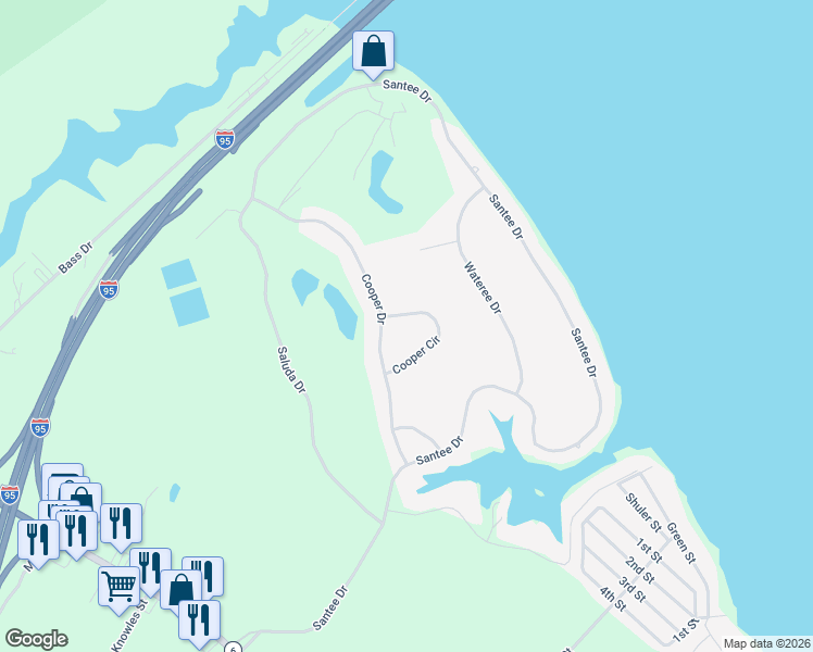 map of restaurants, bars, coffee shops, grocery stores, and more near 125-131 Cooper Cir in Santee