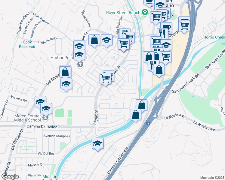 map of restaurants, bars, coffee shops, grocery stores, and more near 32422 Alipaz Street in San Juan Capistrano