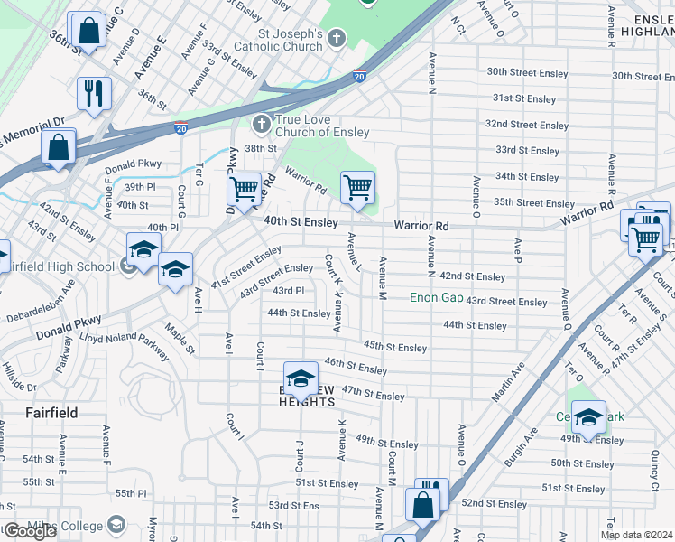 map of restaurants, bars, coffee shops, grocery stores, and more near 4215 Court K in Birmingham