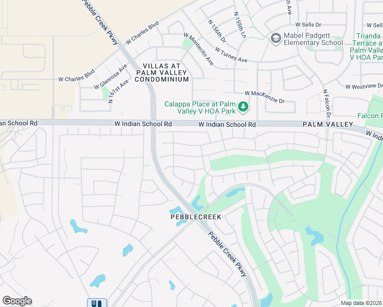 map of restaurants, bars, coffee shops, grocery stores, and more near 15734 West Piccadilly Road in Goodyear