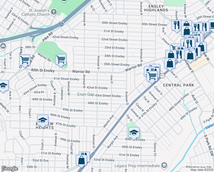 map of restaurants, bars, coffee shops, grocery stores, and more near 1529 41st Street Ensley in Birmingham