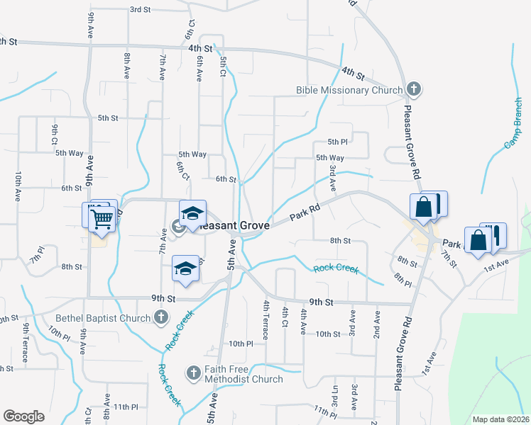 map of restaurants, bars, coffee shops, grocery stores, and more near 633 4th Terrace in Pleasant Grove