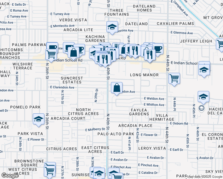 map of restaurants, bars, coffee shops, grocery stores, and more near 4008 East Clarendon Avenue in Phoenix