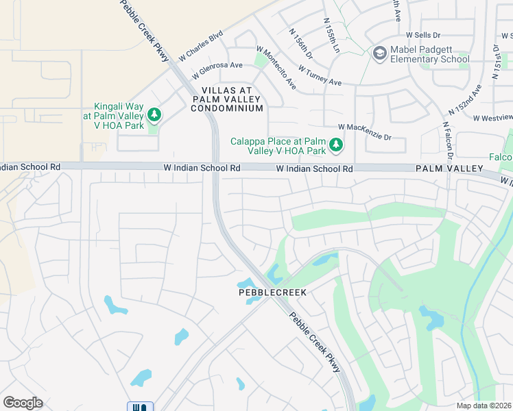 map of restaurants, bars, coffee shops, grocery stores, and more near 15733 West Amelia Drive in Goodyear