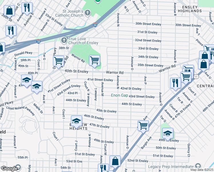 map of restaurants, bars, coffee shops, grocery stores, and more near 1312 42nd Street Ensley in Birmingham
